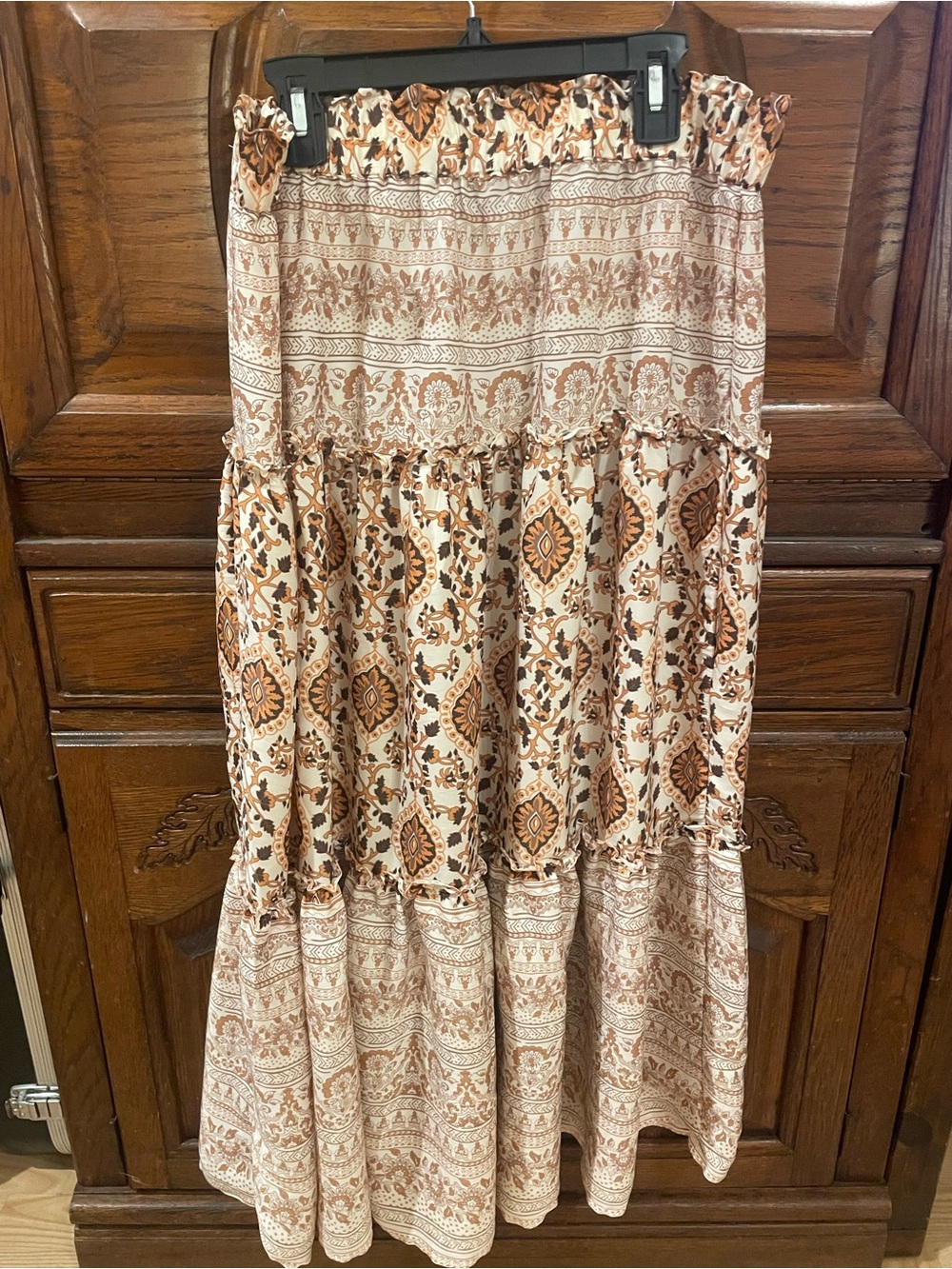 Rachel Zoe Cream and Brown Bohemian Tiered Maxi Skirt